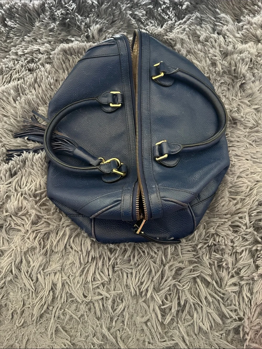Banana Republic Navy Leather Satchel with Tassel and Gold Hardware